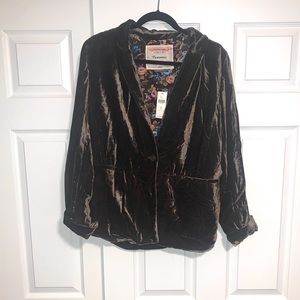 Anthropologie Crushed Velvet Olive Green Blazer